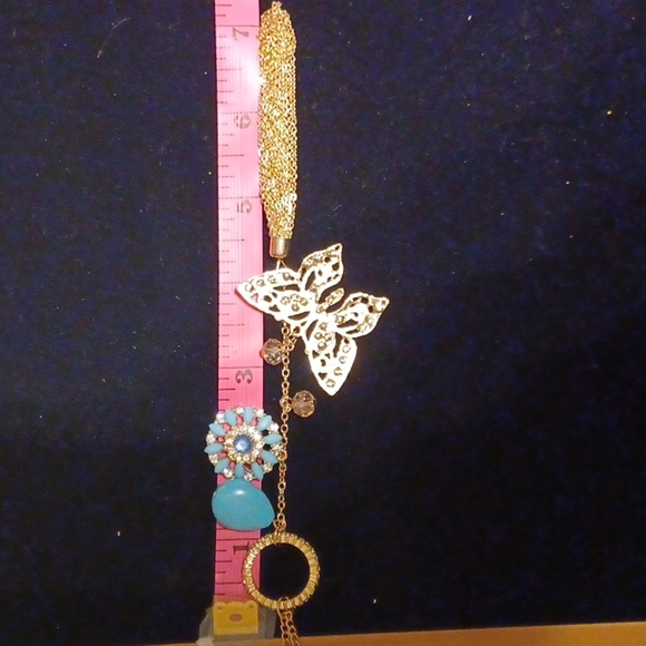 Butterfly. Turquoise. Rhinestone necklace - Picture 2 of 5